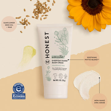 The Honest Company Hypoallergenic Diaper Rash Cream | Moisturizing + Calming Zinc Oxide Ointment | Nea Recognized, Cruelty Free