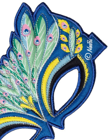 Fanciful Fabric Peacock Mask, 7''L Green