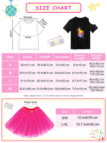 Somsoc 13 Pieces Kids 80S Costume Accessories Set Girl'S 80S Cosplay T-Shirt Tutu Outfit Headband Necklace Gloves Leg Warmer