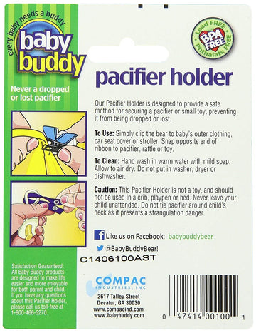 Baby Buddy Pacifier Clip Holder, Newborn Essential With Universal Fit For All Binky And Teether Brands, Ages 4+ Months, Cream, 1