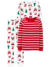 Simple Joys By Carter'S Baby 3-Piece Snug-Fit Cotton Holiday Pajama Set, Red Stripe/White Christmas Print, 5T