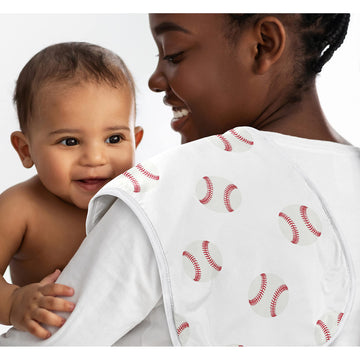 Sweet Jojo Designs Baseball Sports Baby Boy Absorbent Burp Cloths For Infant Newborn - Red And White Americana - 3 Pack Set Of D