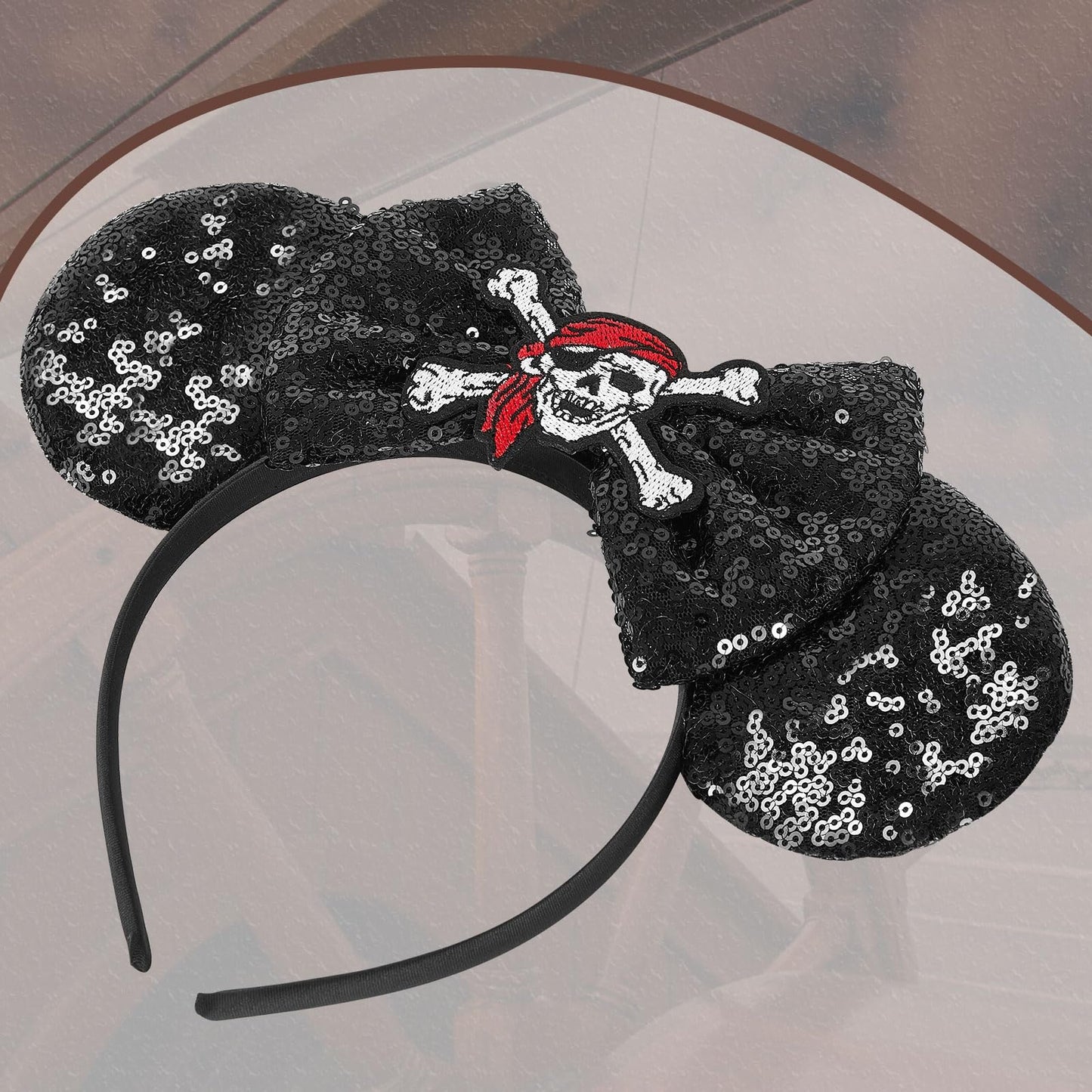 Lylin Pirate Mouse Ears Headband, Pirate Ears With Bow For Women Girls Boys, Pirate Accessories For Hallween Trips Party Themed