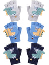 Bencailor 3 Pair Convertible Mittens Kids Knitted Warm Fingerless Gloves Toddler Cartoon Gloves with Mitten Cover for Boy Girl (