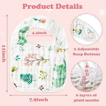 Zainpe 6Pcs Snap Muslin Cotton Baby Bibs Summer Cactus Patterns Infants Drooling Bib Soft Absorbent Adjustable Burp Cloths Feedi
