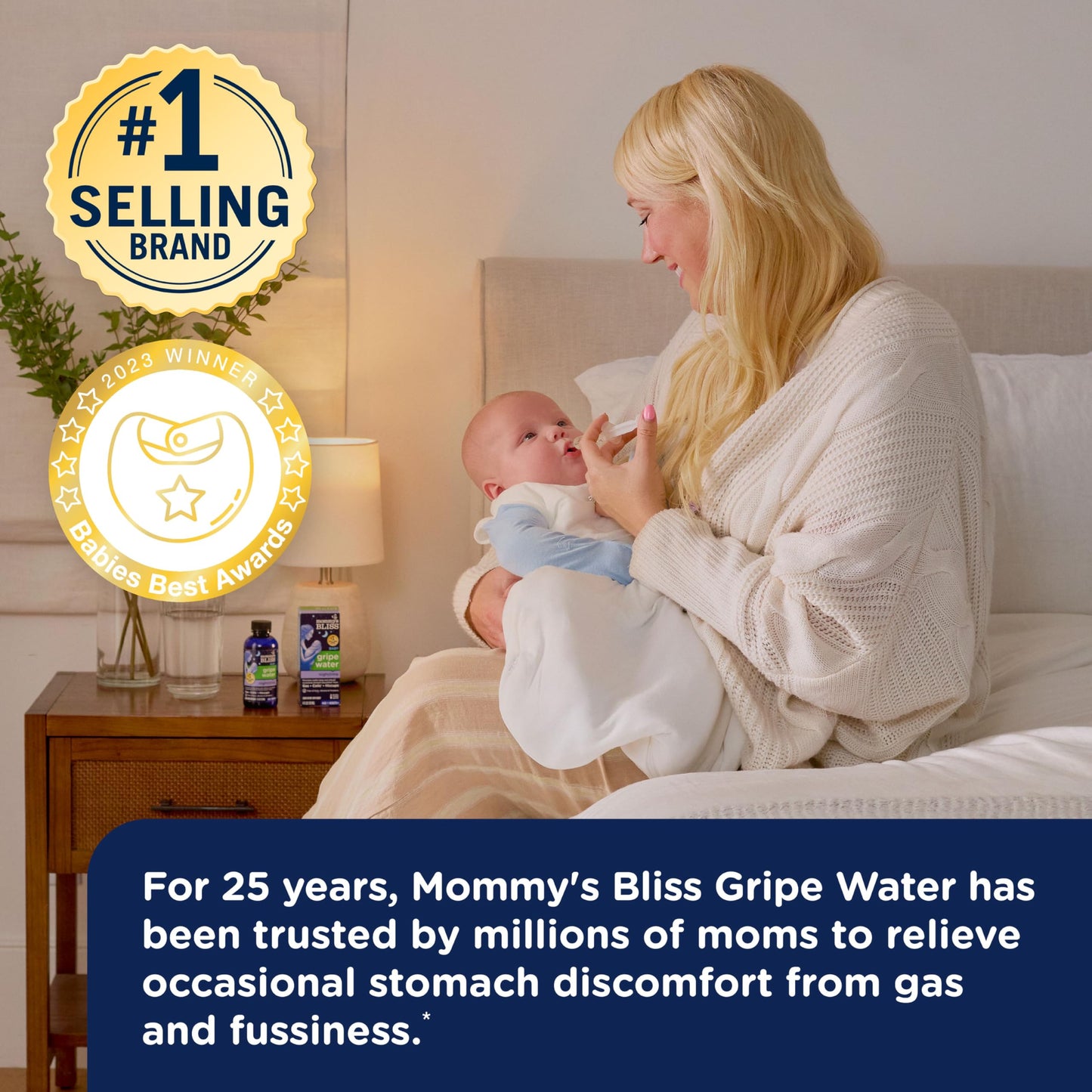 Mommy'S Bliss Gripe Water Night Time, Relieves Stomach Discomfort From Gas, Colic, Fussiness, & Hiccups, Gentle & Safe, For Infa