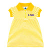 College Baby Striped Game Day Polo Dress With Bloomer - Louisiana State Tigers Lsu Logo - Gold/White - 12 Months