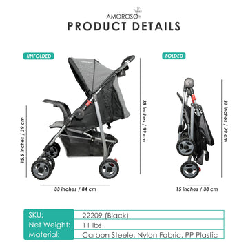 Amoroso Single Stroller - Baby Stroller With Four Wheels - Lightweight Stroller - Convertible Stroller With Extra Storage Space