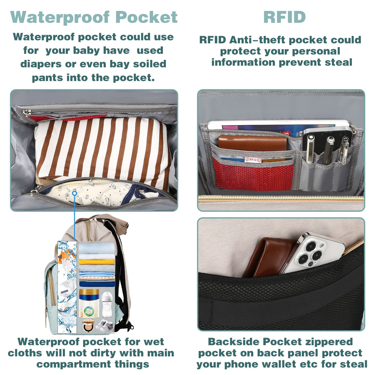 Jiefeike Girls Diaper Backpack,Travel Backpack Diaper Bag For Dad Mom Baby Boys,Insulated Pockets Portable Baby Nappy Bags With