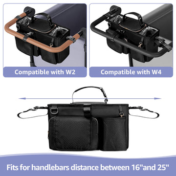 Prokva Parent Console Stroller Organizer Compatible With Wonderfold W2&W4&X, Wagon Stroller Caddy With 2 Insulated Cup Holders,