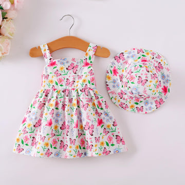 Baby Girl Dress Newborn Boho Summer Dress Halter Short Sleeve Floral Dresses Pink Baby Outfit Set Infant Clothes For Girls 0-3 M