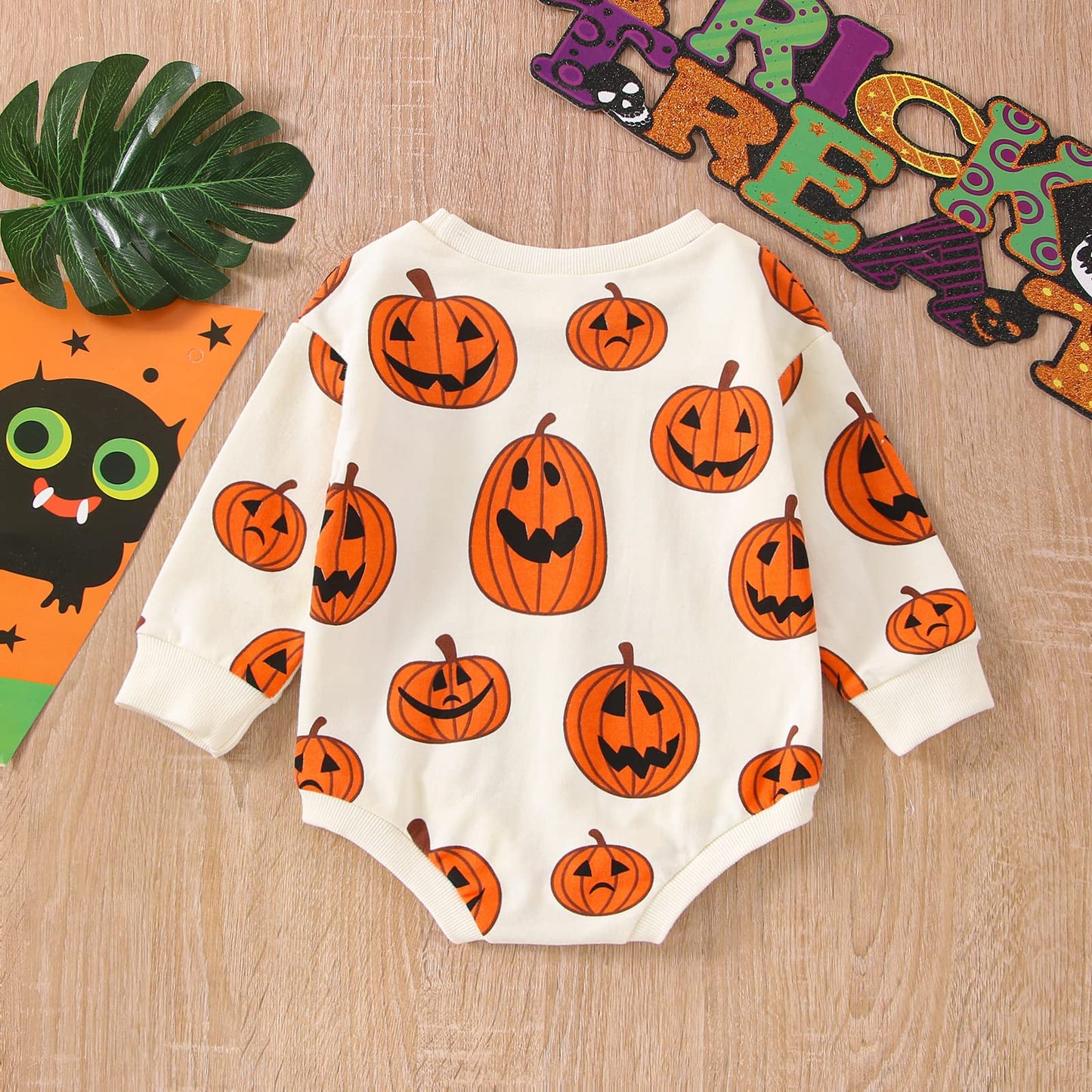 Mozikqin Baby Boy Girl Halloween Outfit Pumpkin Oversized Sweatshirt Romper Crewneck Pullover Sweater Onesie Fall Clothes (Pumpk