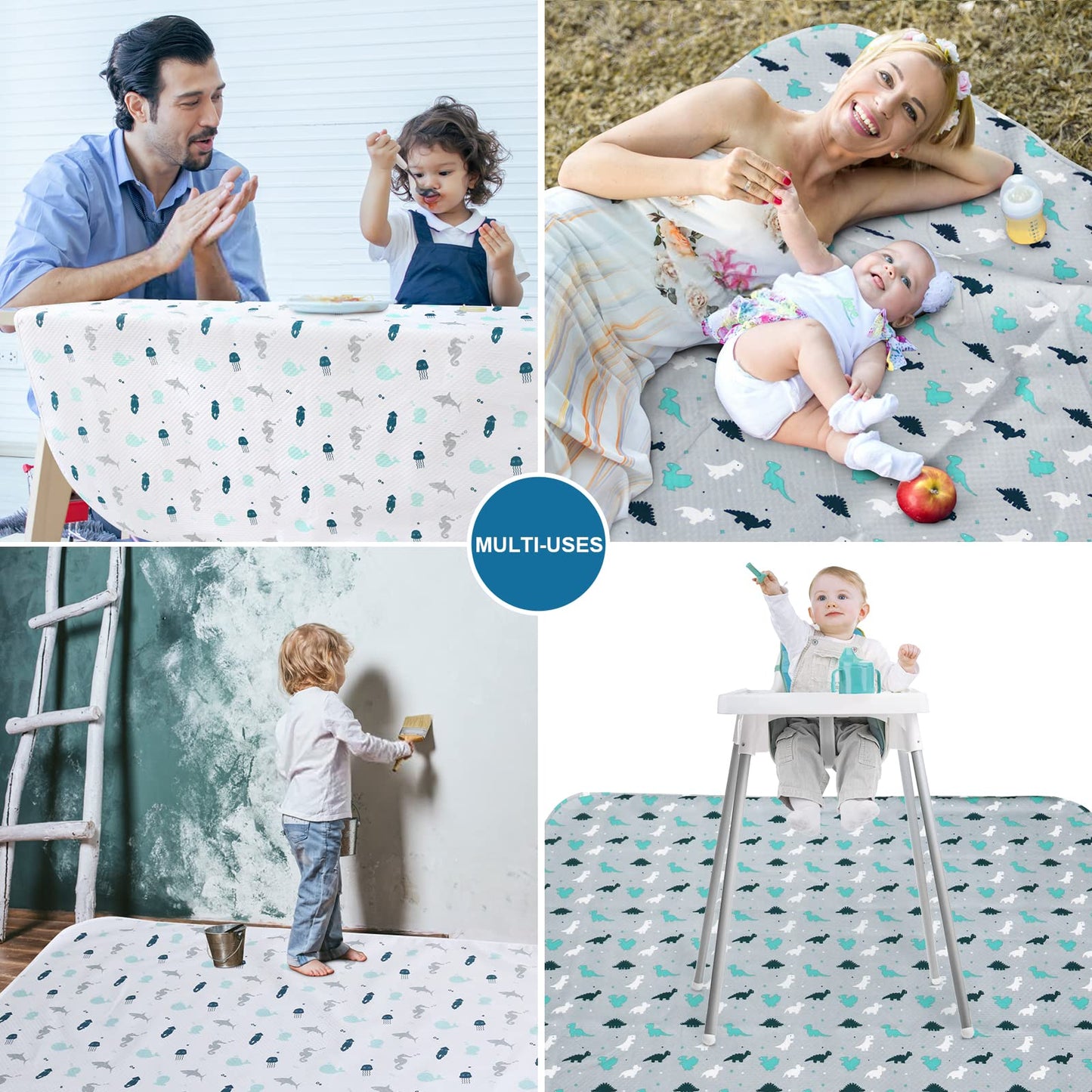 Splat Mat 2 Pack For Under High Chair & Arts & Eating Mess, Waterproof Baby Playtime Anti-Slip High Chair Mat For Floor Or Table