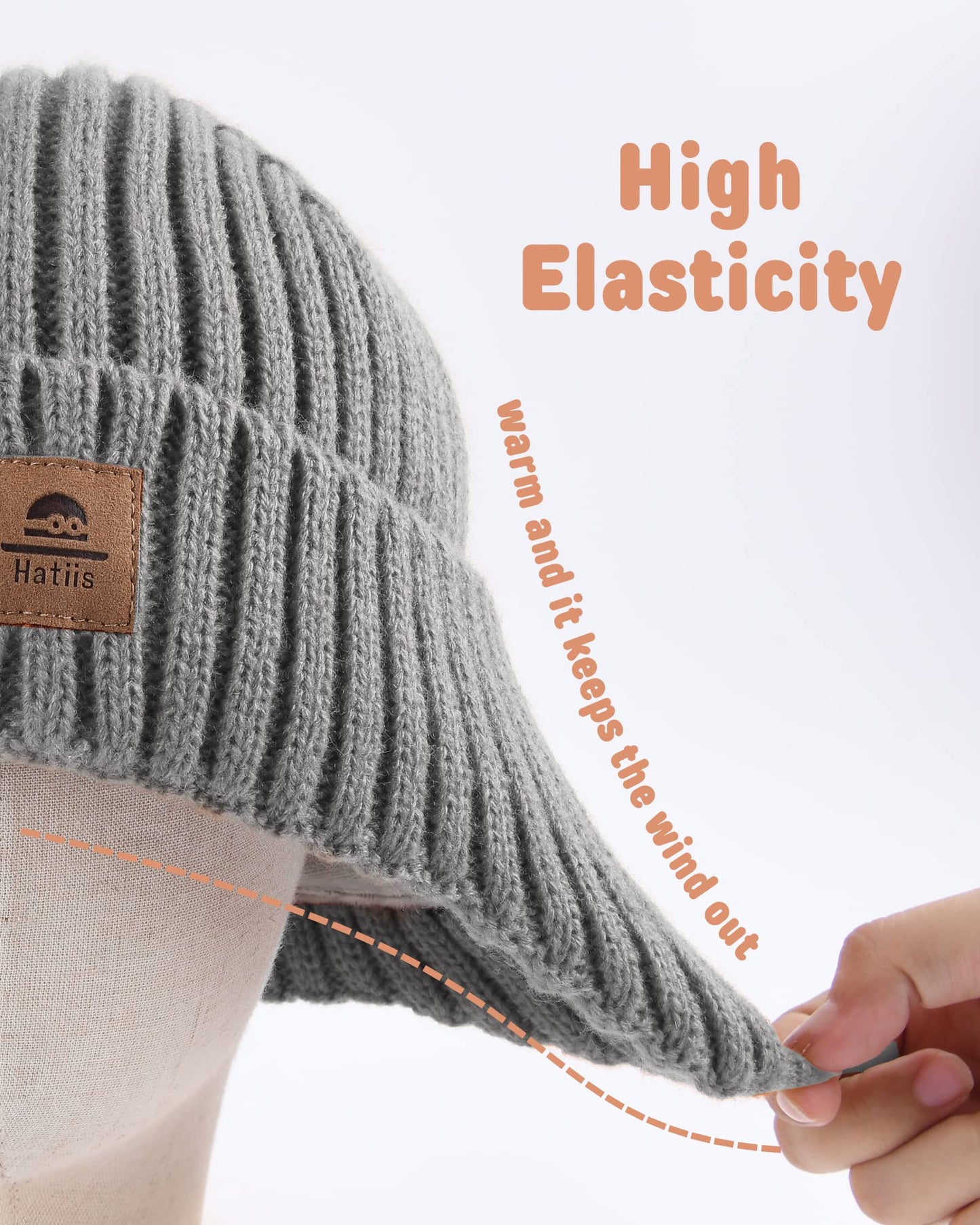 Baby Beanie Fleece Lined Toddler Winter Hat With Ear Flaps Little Girls Boys Warm Hats Cute Beanies For Kids Gray