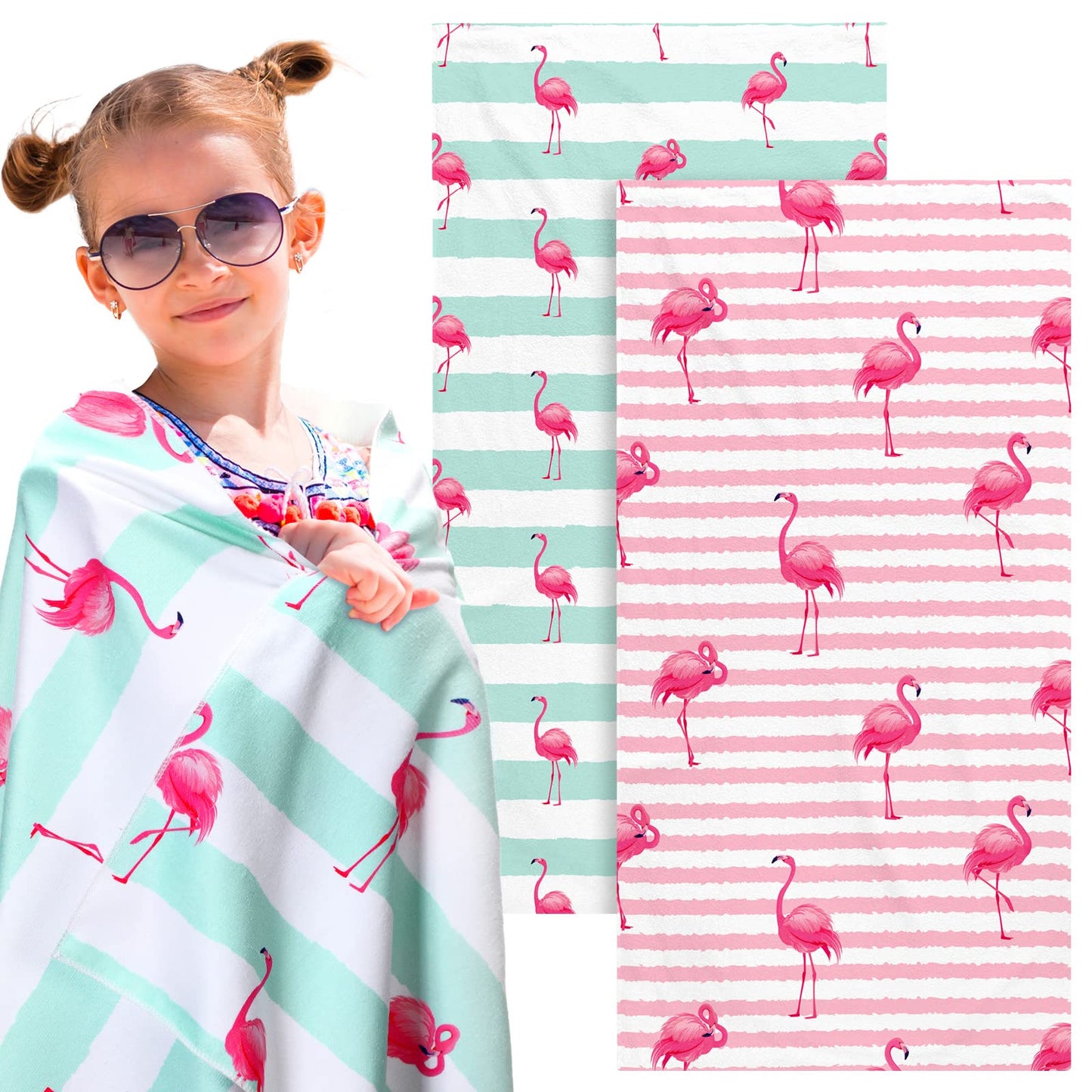 Yahenda 2 Packs Beach Towel for Kids Quick Dry Beach Swimming Bath Pool Towel for Kids Girls Travel Shower Swimming Camping, 28