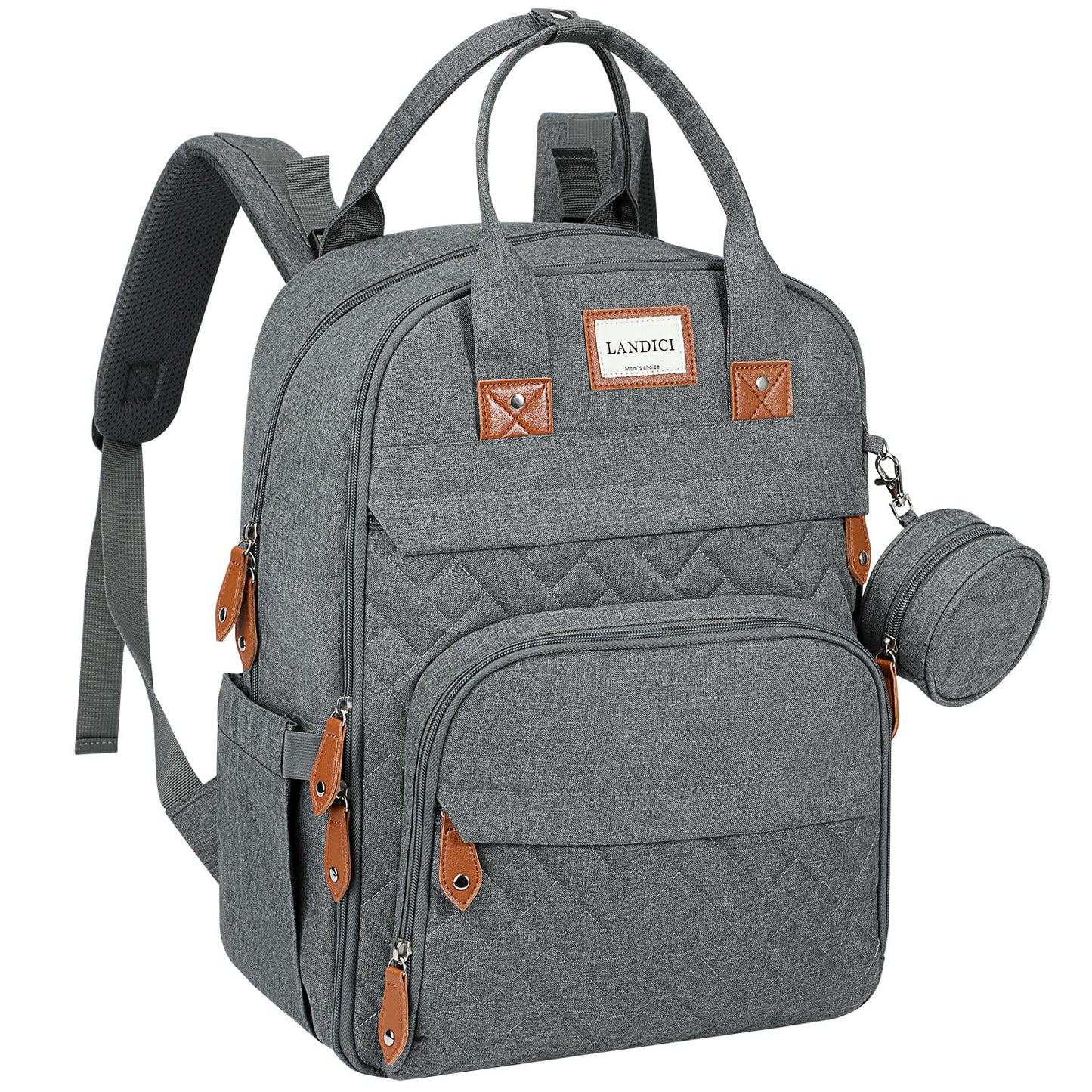 LANDICI Diaper Bag Backpack, Multifunction Baby Diaper Bags with Changing Pad, Stroller Straps & Pacifier Case, Travel Essential