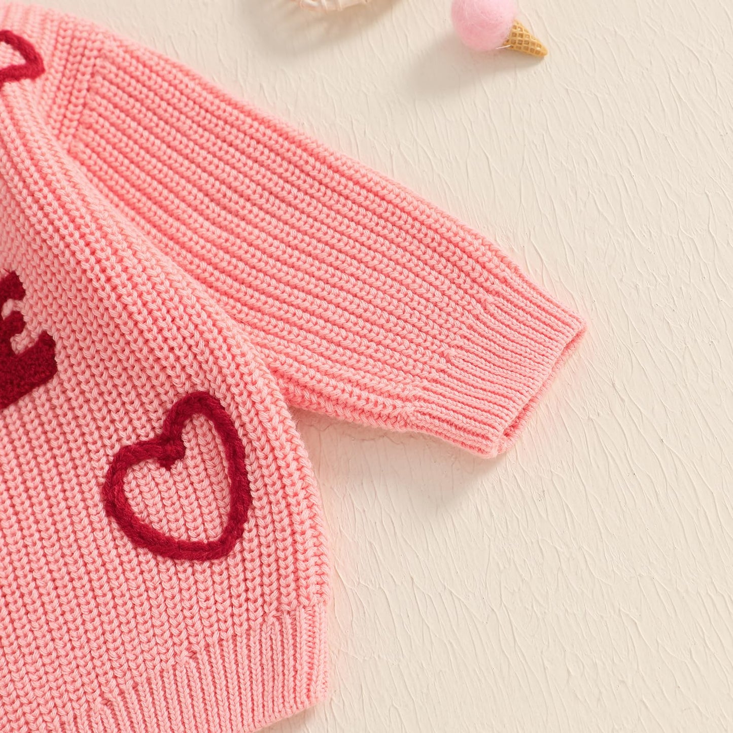 Toddler Baby Girl Valentines Day Outfit Little Love Heart Knit Sweater Long Sleeve Crewneck Pullover Fall Cute Top (Pink Little