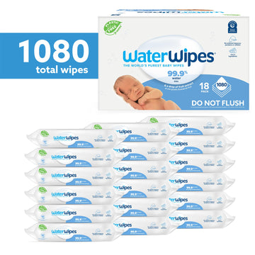 Waterwipes Plastic-Free Original Baby Wipes, 99.9% Water Based Wipes, Unscented & Hypoallergenic For Sensitive Skin, 1080 Count