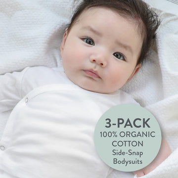 Honestbaby 3-Pack Organic Cotton Long Sleeve Side-Snap Kimono Bodysuits, Honestly Pure White, 3 Months