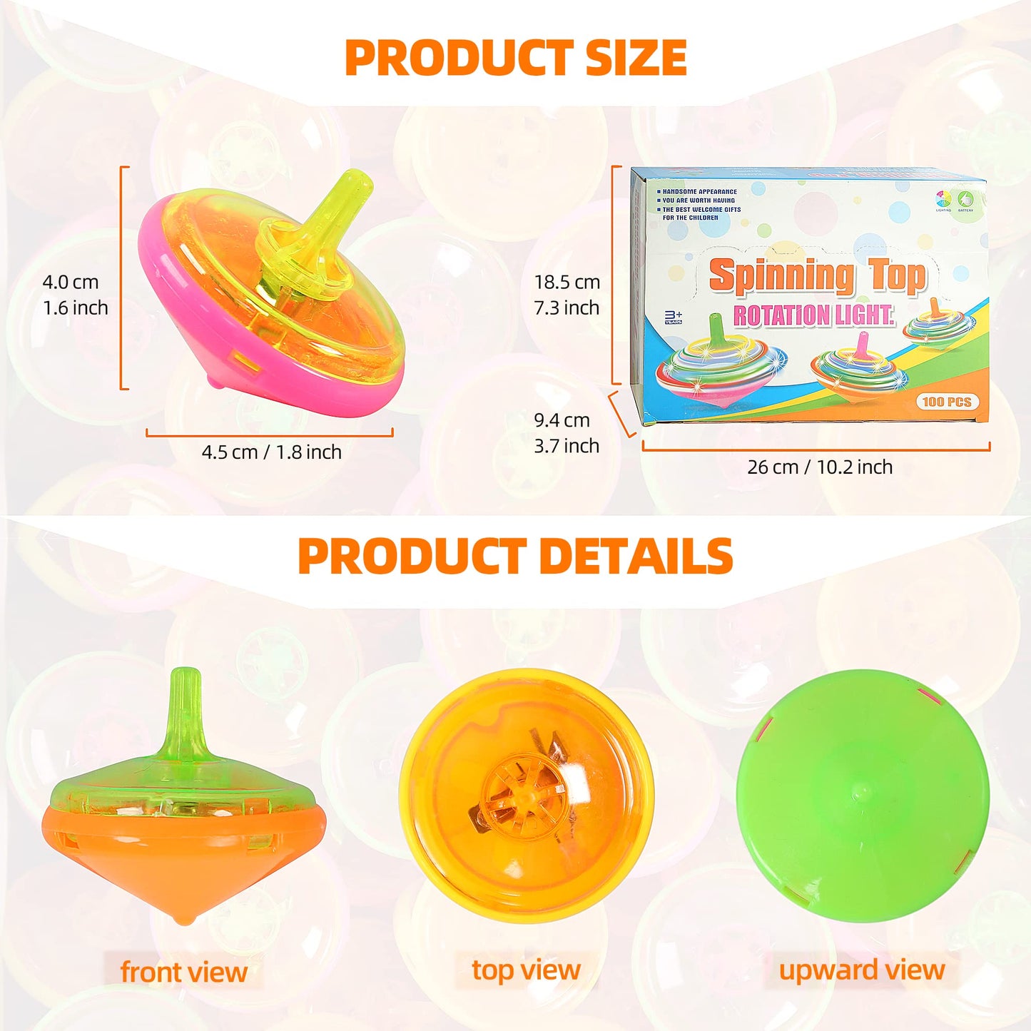 Proloso 100 Pcs Light Up Spinning Tops Led Flashing Spinners With Gyroscope