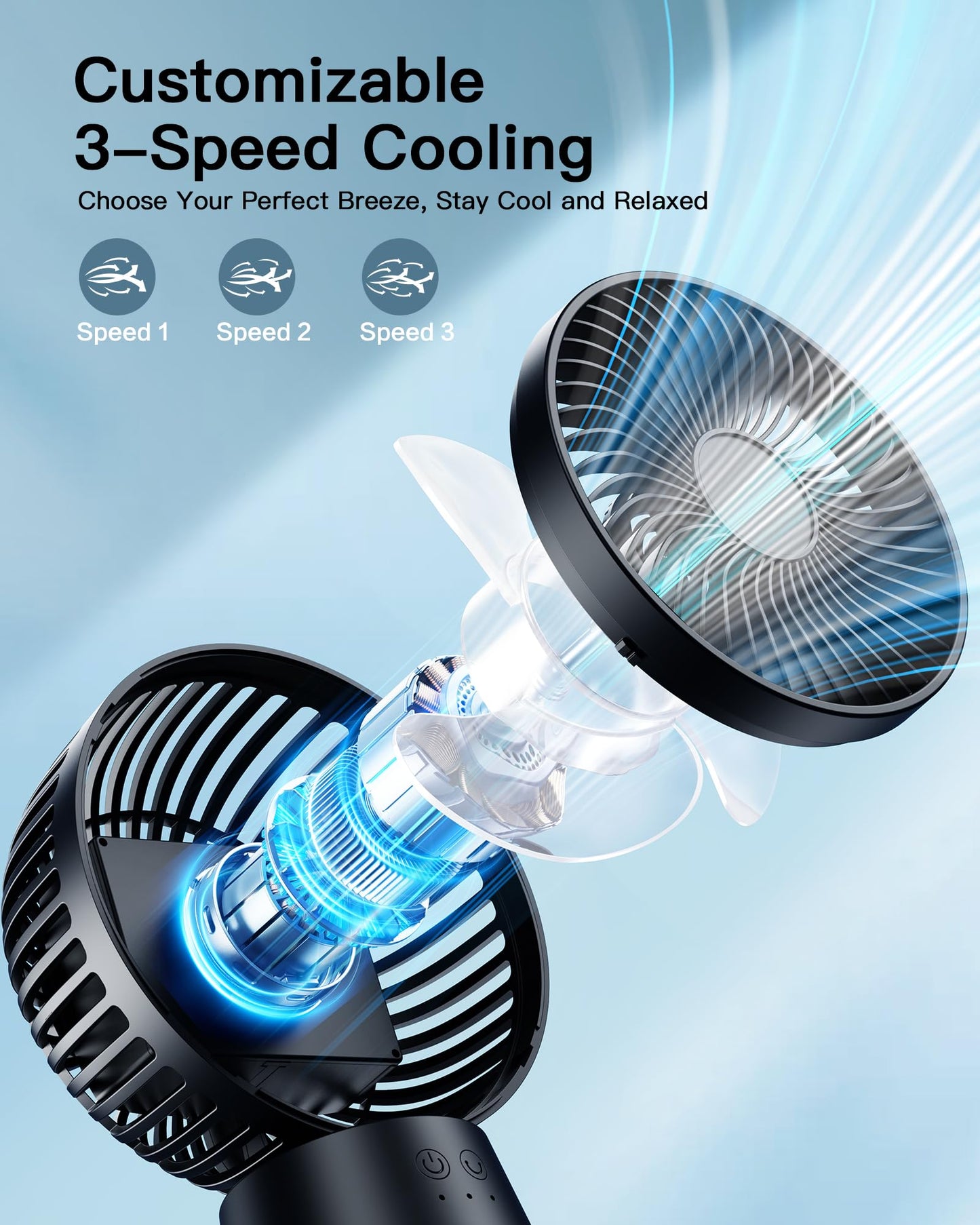 Auto-Swing Portable Stroller Fan, Rechargeable Baby Stroller Cooler With Max 47 Hours Runtime, Ultra-Quiet Clip On Fan With 120