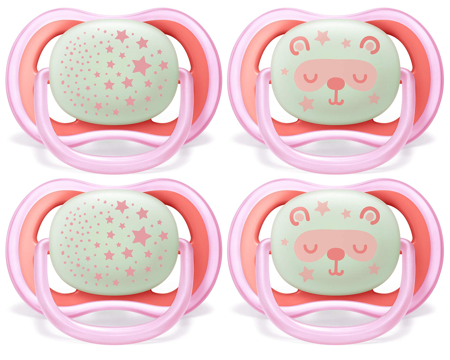 Philips AVENT Ultra Air Nighttime, 6-18 Months Pacifier, Pink, Pack of 4, SCF376/44