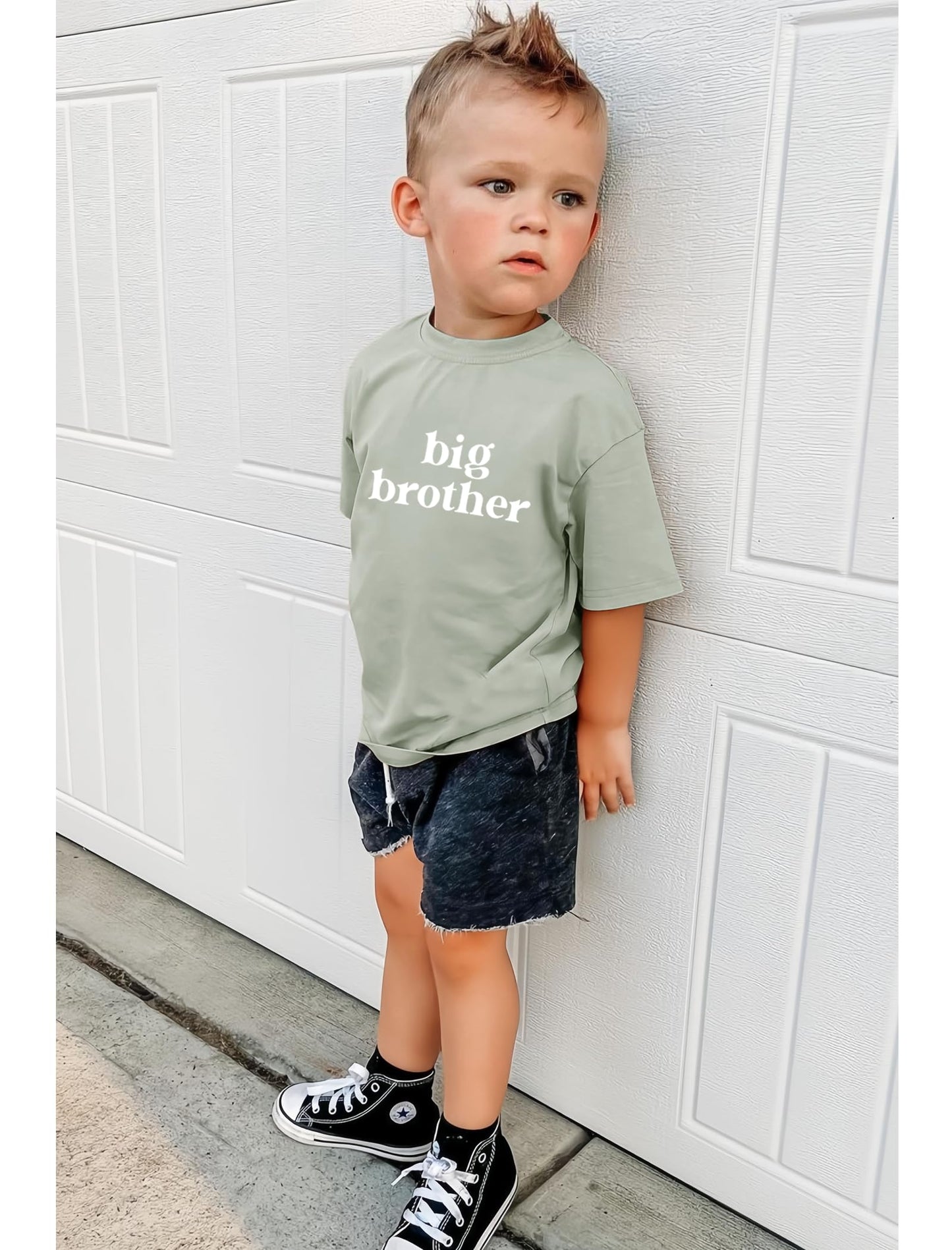 Sanixjoo Big Brother Toddler Shirt Baby Boy Promoted To Big Bro Sibling Reveal Shirt Big Brother Gifts For Toddler Boy(Sage Gree