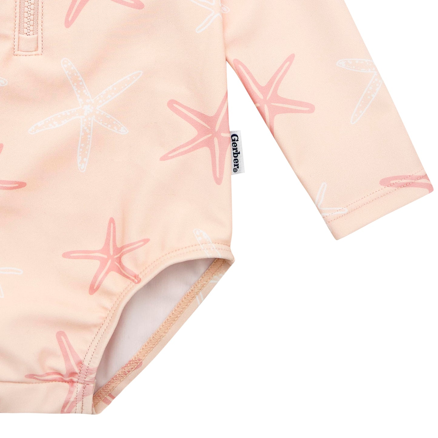 Gerber Girls' Toddler Long Sleeve One Piece Rashguard Swimsuit, Pink Starfish