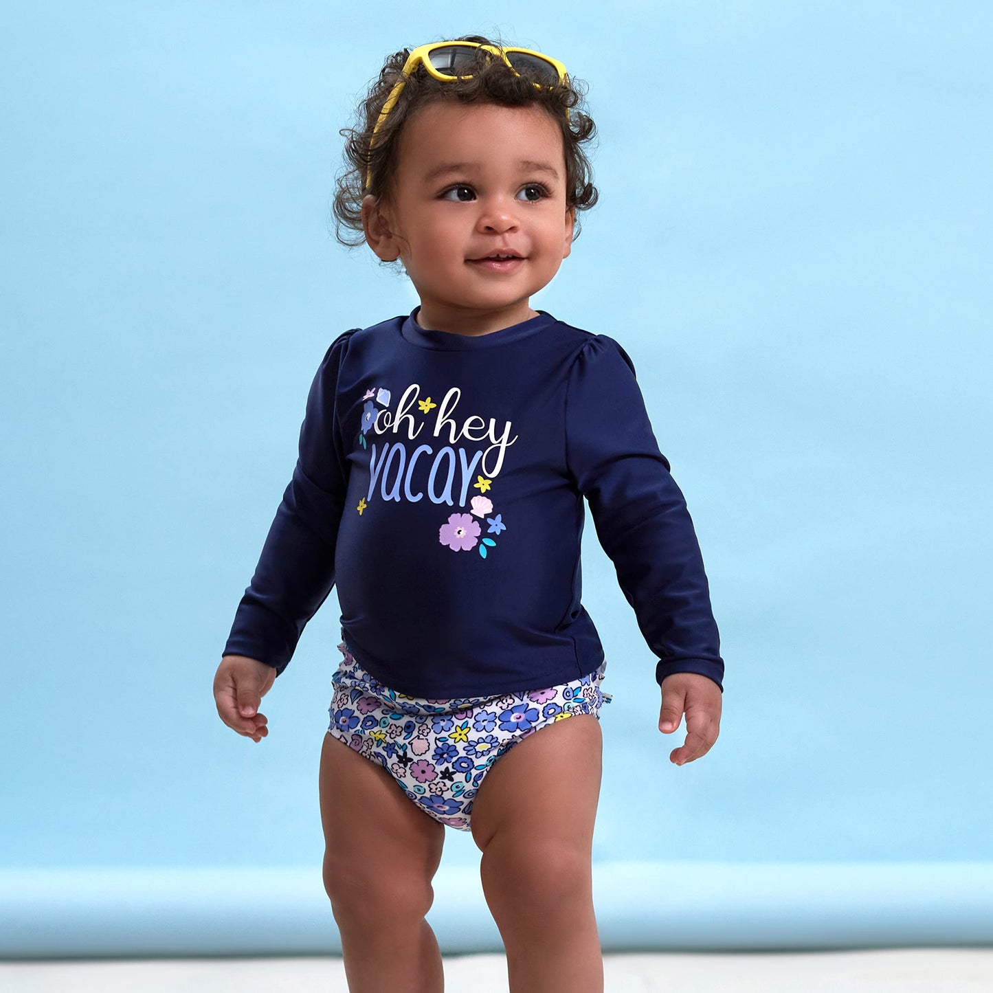 Gerber Baby Girl'S Toddler Long Sleeved Rashguard Swim Bathing Suit Set, Purple Floral Shell, 3-6 Months