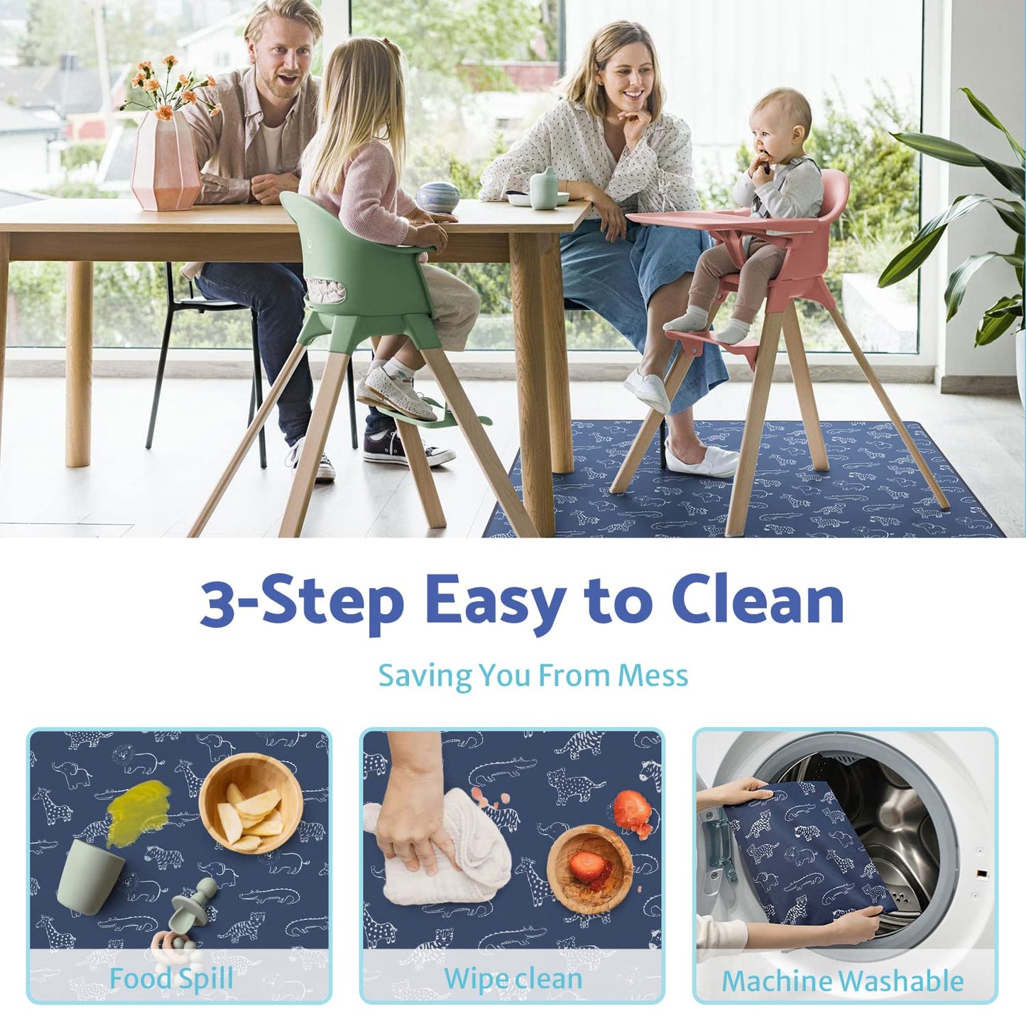 Baby Splat Mat For Under High Chair, 51 X 51 Inch Splash Mat, Waterproof And Washable Spill Mat, Anti-Slip Floor Protector, Safa