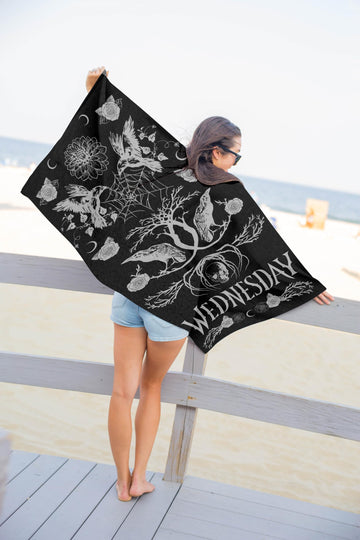 Jay Franco Wednesday Addams Bath Pool Beach Towel - Skull & Ravens Super Soft & Absorbent 100% Cotton Towel, Measures 28 X 58