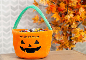 Reece Studio 'Trick Or Treat' Halloween Basket, Plush Pumpkin Trick Or Treat Candy Bag, Fall Pumpkin Tote For Baby Girl Or Baby