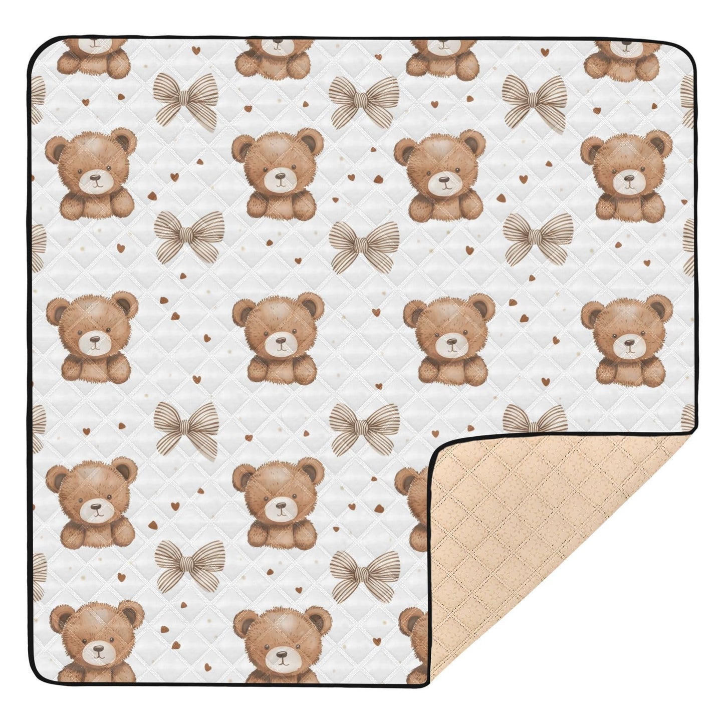 OTVEE Baby Play Mats for Floor Playpen Cute Brown Bears Bows 50x50 Inch Infants Toddlers Crawling Mat Soft Foam Padded Foldable