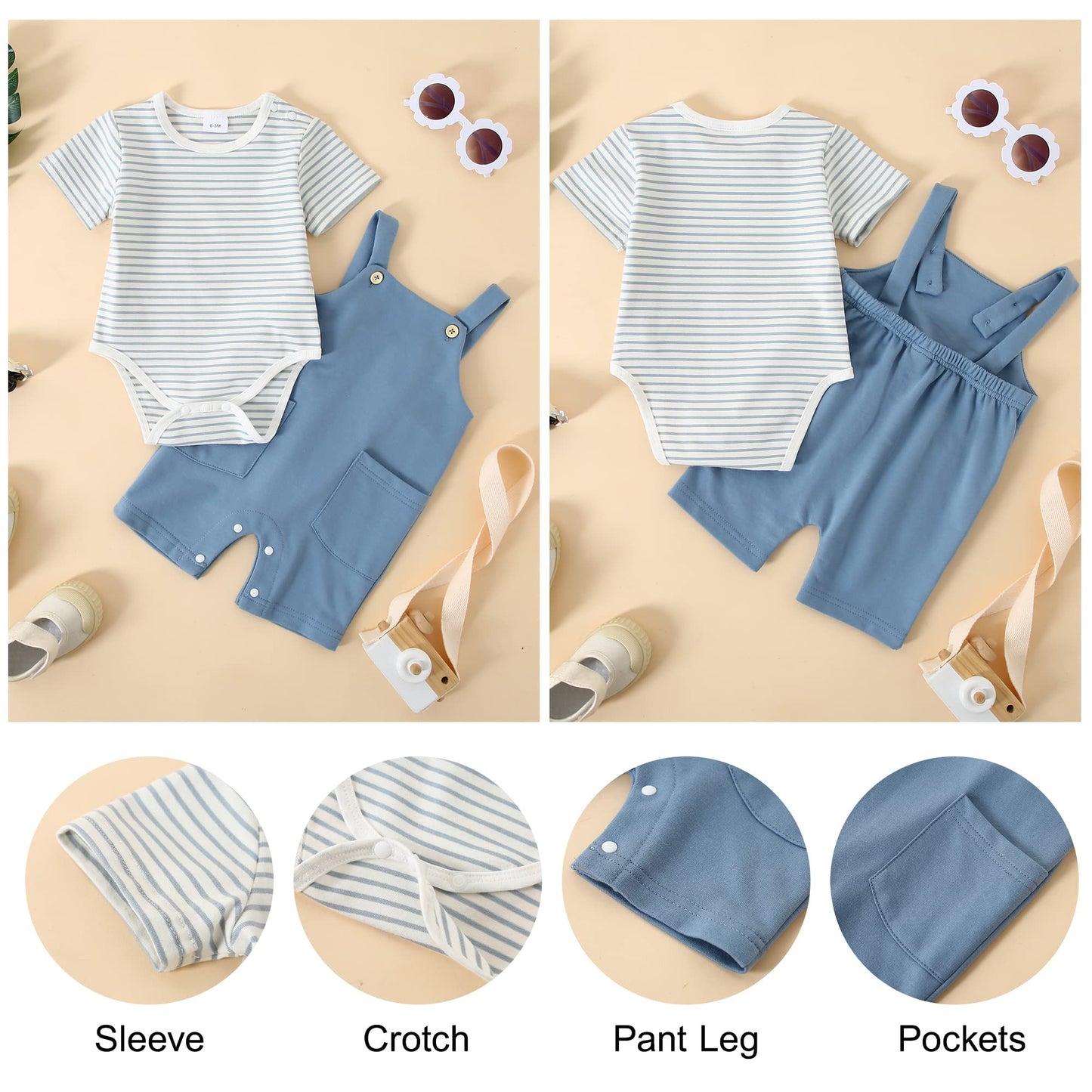 Yallet Newborn Baby Boy Clothes Infant Boy Outfits 3 6 12 18 Months Romper+Bib Suspender Shorts Summer Bodysuit Overalls Set