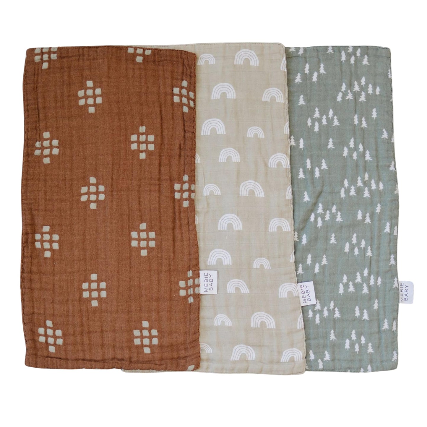 Mebie Baby Burp Cloths, Woods Print 3-Pack, Muslin Burp Cloth Set for Spit Up, Drool, and More, Boho Burp Cloths for Baby Boy an