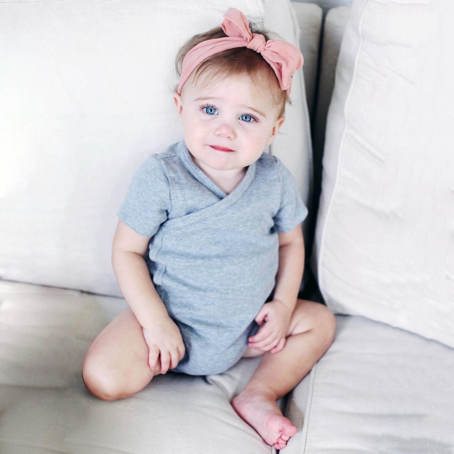Baby Side Snap Bodysuit Set, Short Sleeve Cotton Boy Girl Kimono Onesie, 4 Pack Grey (3-6 Months)