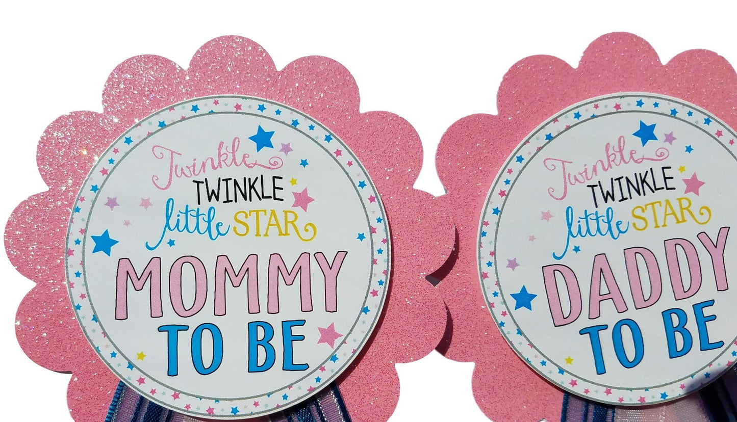 Mommy & Daddy To Be Pin Twinkle Little Star Baby Shower Pins For Parents To Wear, Pink & Blue, It'S A Girl Sprinkle
