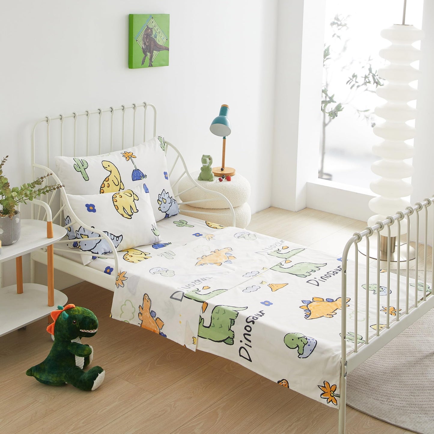 Pinkmemory Dinosaur Toddler Bedding Set For Big Boys Girls 5 Piece Cute Dinosaur Toddler Bedding Comforter Set Kids Crib Bedding