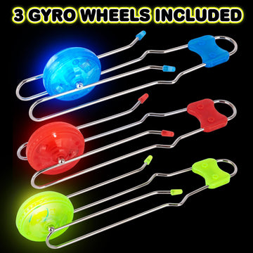 Artcreativity Retro Light Up Gyro Wheels Set For Kids- 3, 8.5 Inch Gyroscope Rail Twisters Mesmerizing Spinning Lighting Effects