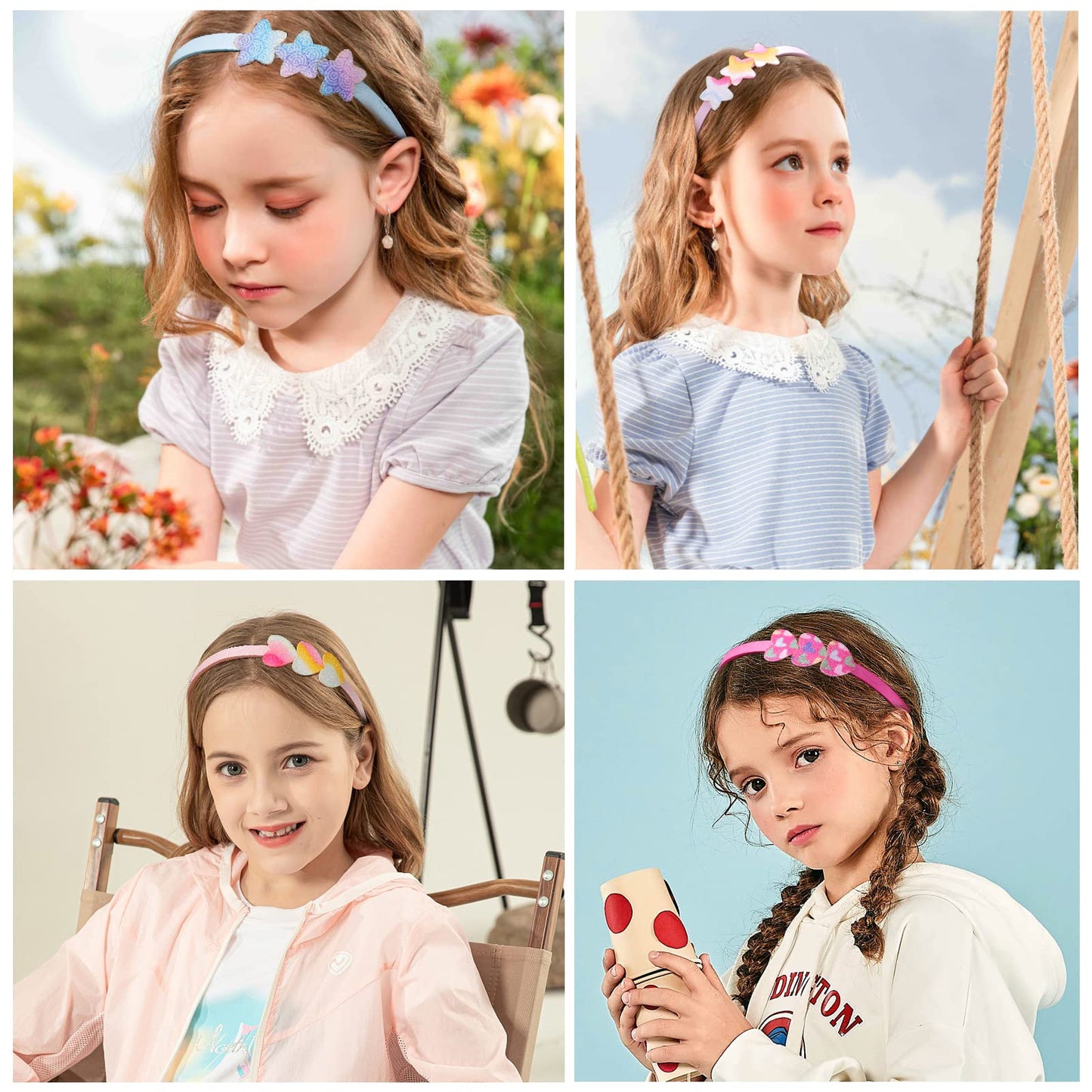 Fishdown Glitter Heart Headbands For Girls ,10Pcs Rainbow Star Hairband For Girls Kids Toddler,Rainbow Glitter Headband With Tee