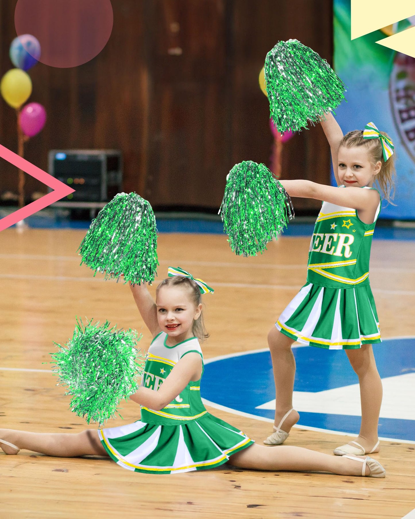 Jenpen Cheerleader Costume For Girls Cute Cheerleading Outfit Cheer Uniform For Halloween Dress Up With Accessories (Green,L(7-9