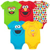 Sesame Street Elmo Cookie Monster Oscar The Grouch Big Bird Infant Baby Boys 5 Pack Bodysuits White 12 Months