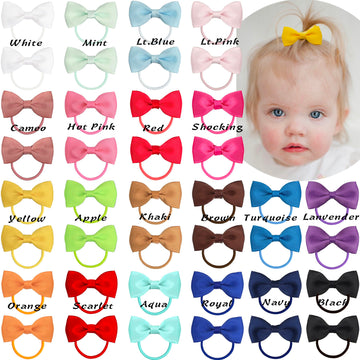 40Pcs 2 Inches Baby Bows Hair Ties Mini Boutique Hair Bows Durable Elastic Rubber Ribbon Hair Band Accessories For Toddlers Infa