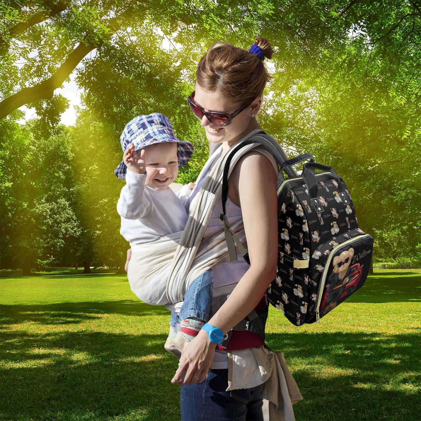 Custom Bear Diaper Bag Backpack For Baby Boy, Personalized Name Cute Large Nappy Nursing Orangizer Mommy Bags, Waterproof Travel