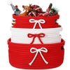 Breling 3 Pieces Christmas Gift Basket Coquette Bow Laundry Hamper Cotton Rope Storage Woven Rope Bin with Handles for Decoratio