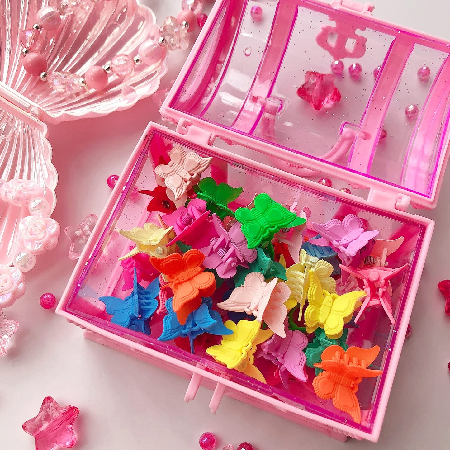 Elemirsa 80 Pieces Butterfly Hair Clips Flower Hair Clips Mini Claw Clip Jaw Clips With Toy Treasure Box For Baby Girls Kids Tod