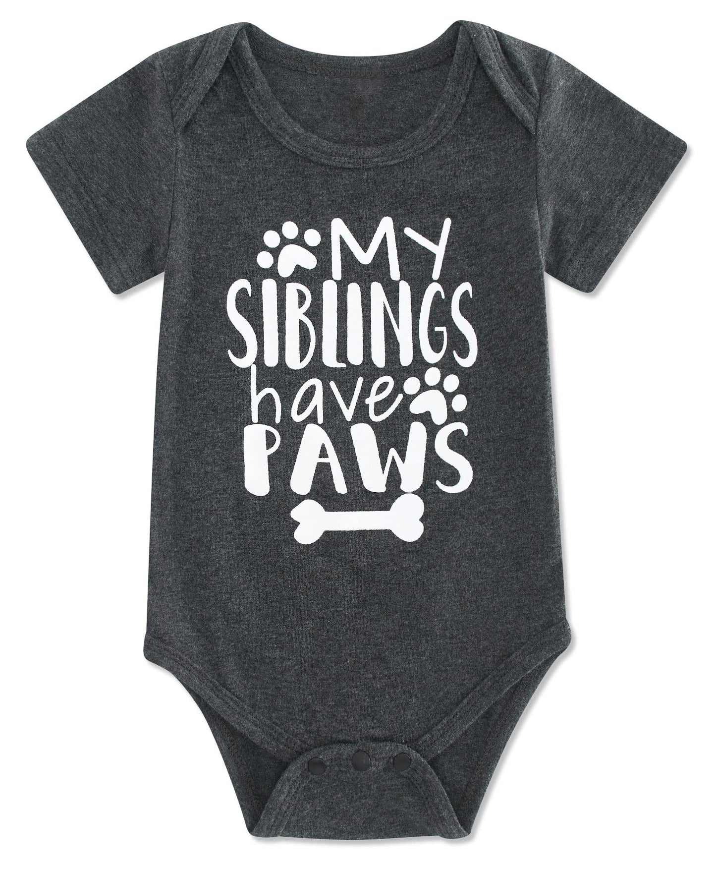 Funnycokid Infant Baby Boys Girls My Siblings Have Paws Bodysuit Announcement Jumpsuit Funny Romper Playsuit 0-3 Months