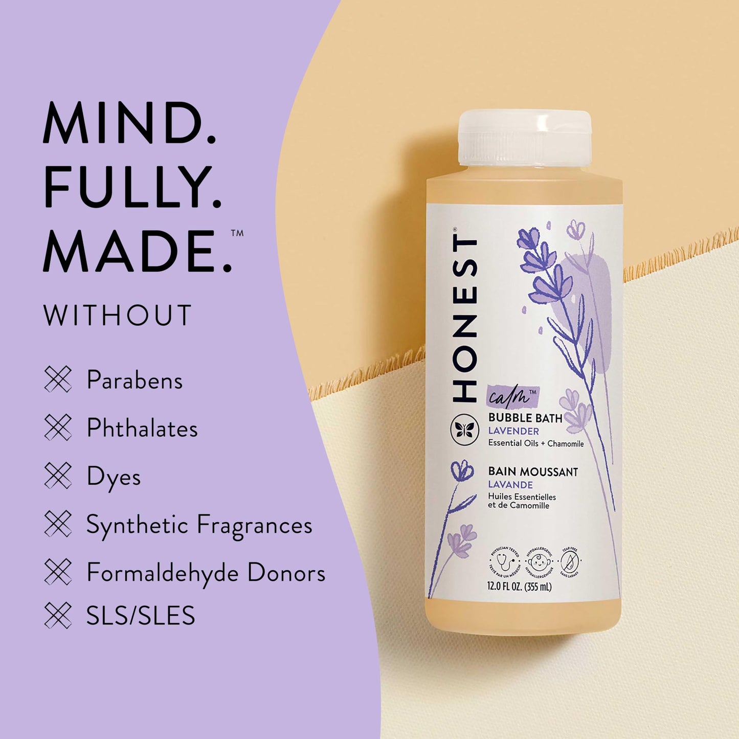 The Honest Company Foaming Bubble Bath | Gentle For Baby | Naturally Derived, Tear-Free, Hypoallergenic | Lavender Calm, 12 Fl O