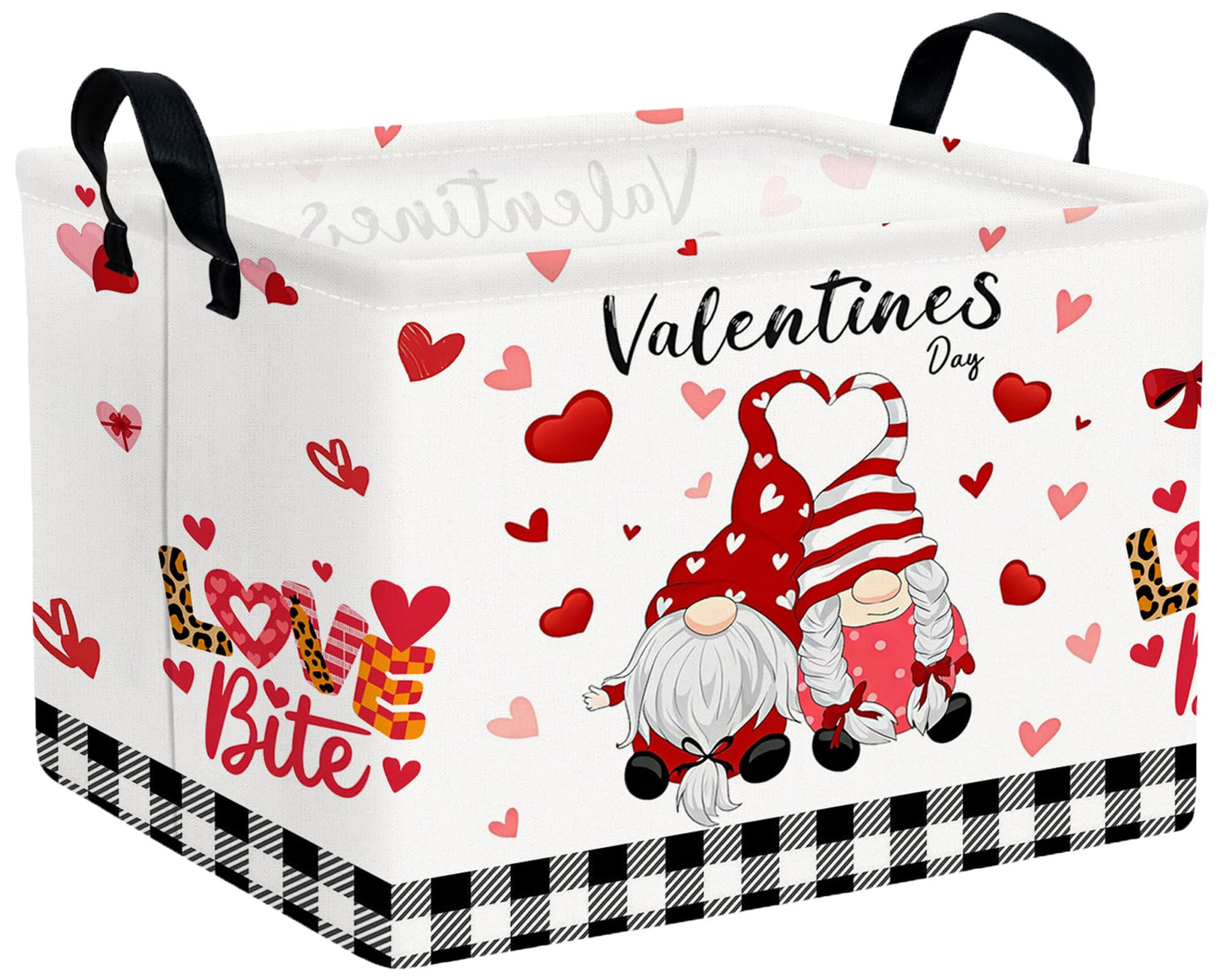 BOOHIT Valentines Day Basket for Kids Heart Shaped Empty Storage Bins for Gifts with Handles Room Decor (Boy Girls Gnome Love)