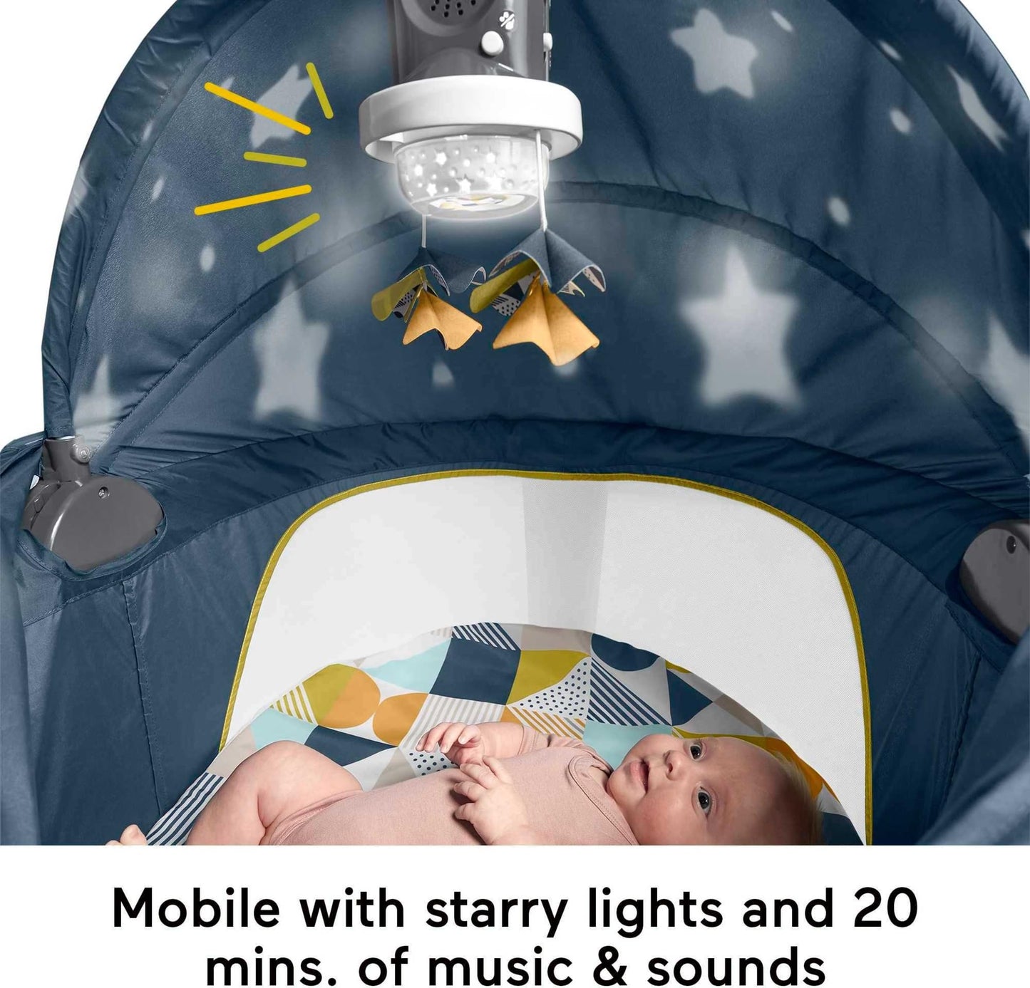 Fisher-Price Portable Baby Bassinet Deluxe On-The-Go Projection Dome, Travel Play Space For Newborns With Lights Music & Canopy,